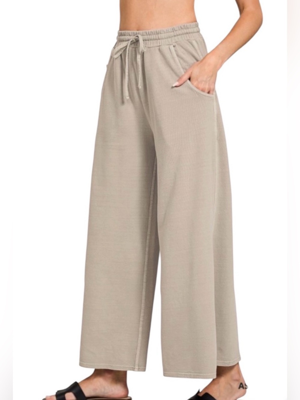 Zenana Wide Leg Lounge Pants in Ash Olive